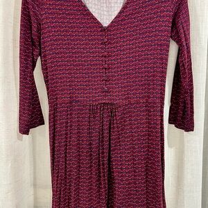 Boden Burgundy Print 3/4 Sleeve Dress/Tunic